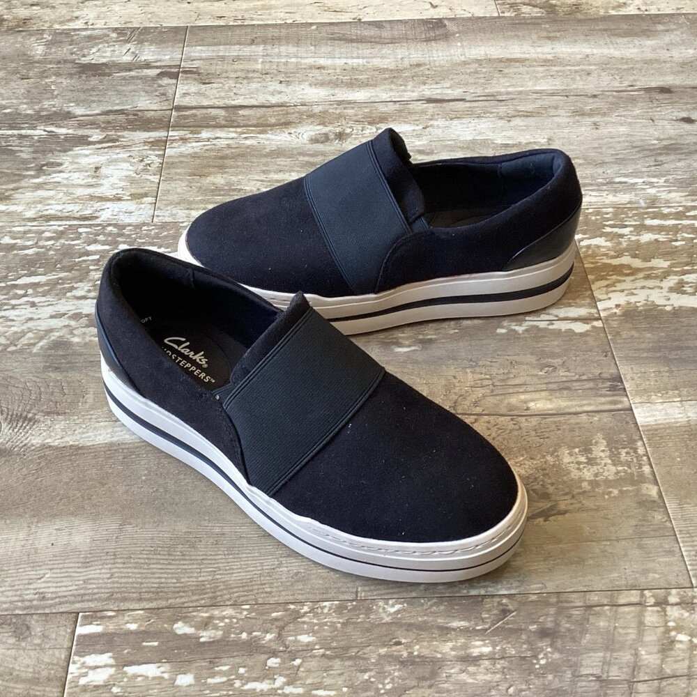 CLARKS Cloudsteppers Audreigh Eve Black Platform Sneakers Women’s 7 - Picture 3 of 8